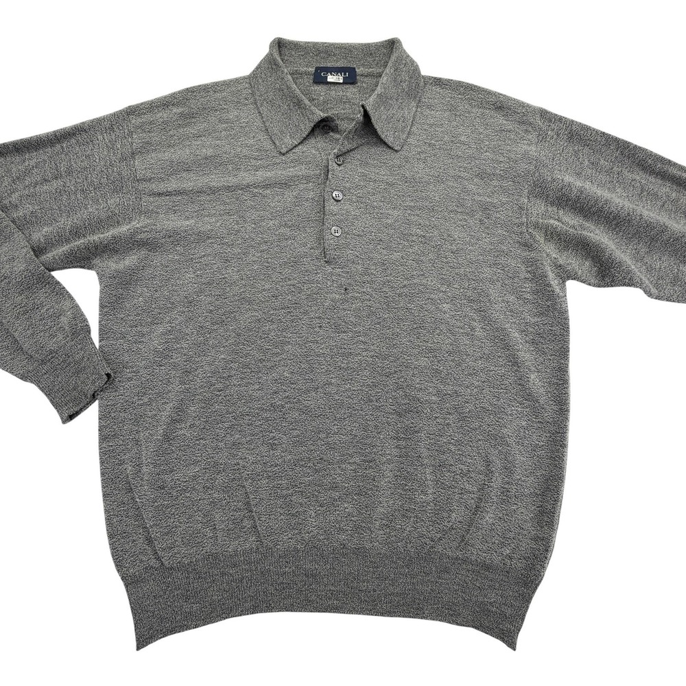 Canali Sweater Mens M Gray Merino Wool Polyamide Collared Pullover FLAWS